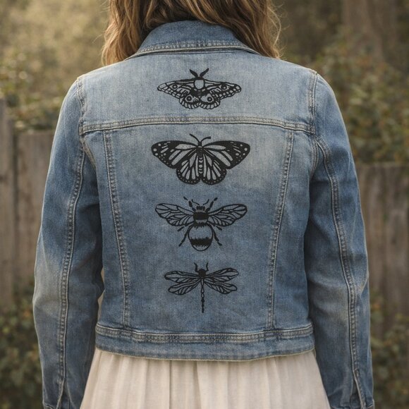 Truly One-of-a-Kind Hand Block Printed Forest Nymph Jean Jacket 🧚🏻‍♂️ - Picture 15 of 15